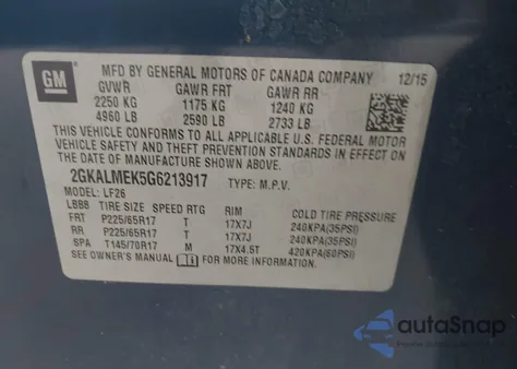 2016 GMC Terrain Sle-1 z USA, uszkodzony, nr VIN 2GKALMEK5G6213917